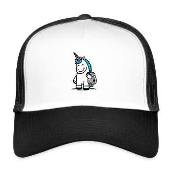 Licorne magique pour l’inscription à l’école avec cartable - Casquette trucker  - blanc/noir - Devant