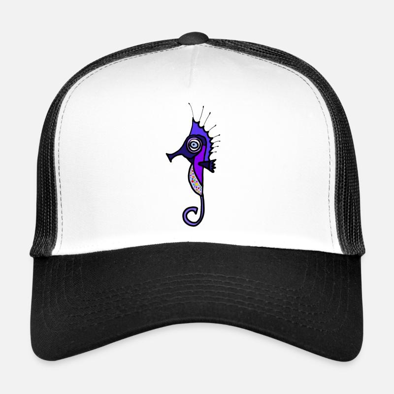Lila Seepferdchen Neonpunkte - Trucker Cap - Weiß/Schwarz