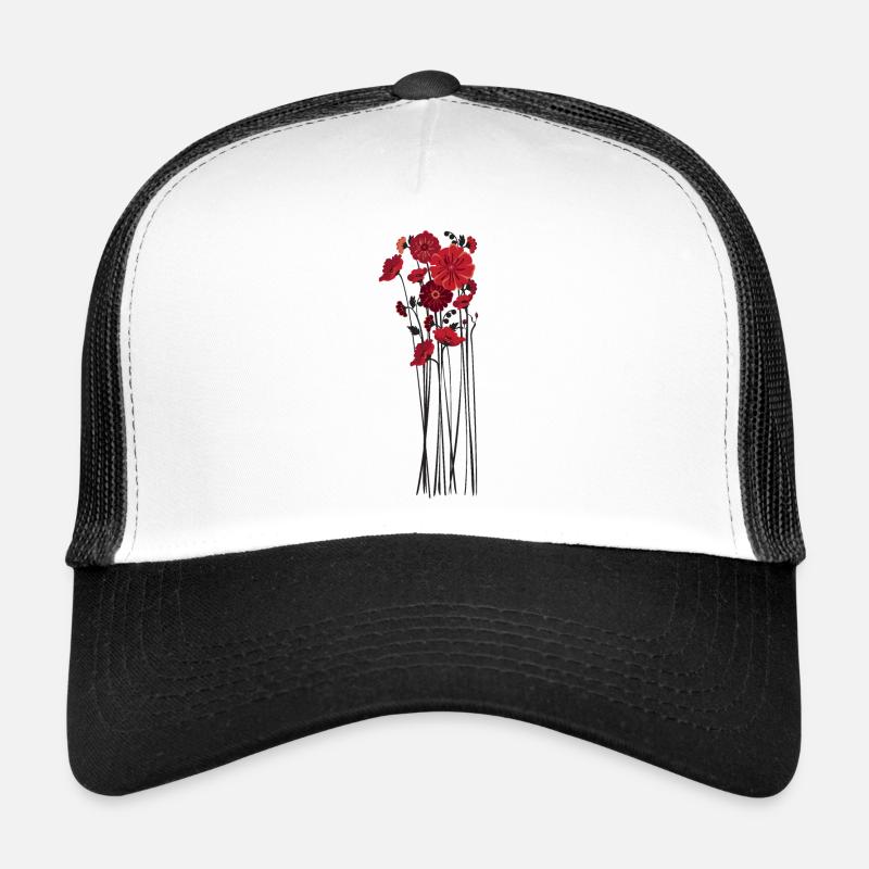 Illustration de fleurs de galets - Casquette trucker  - blanc/noir