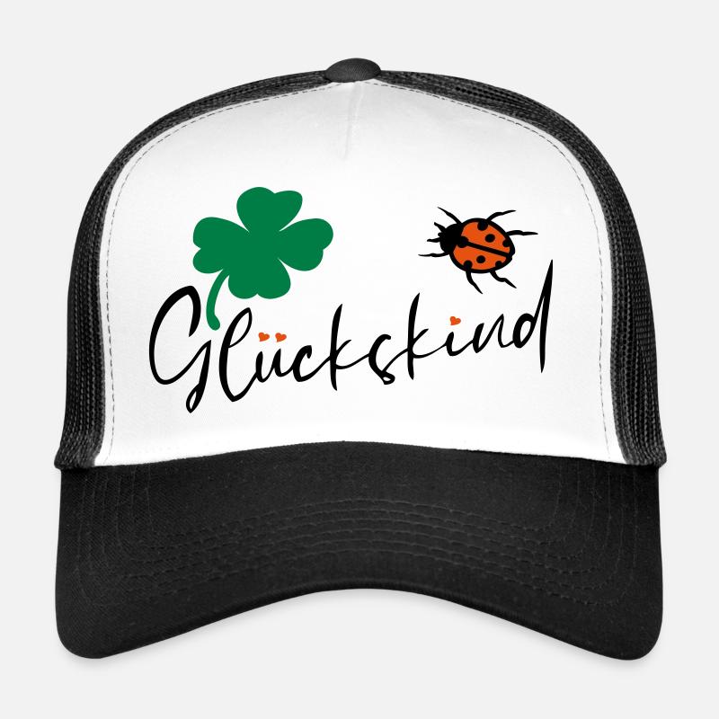 Glückskind Kleeblatt Glück - Trucker Cap - Weiß/Schwarz
