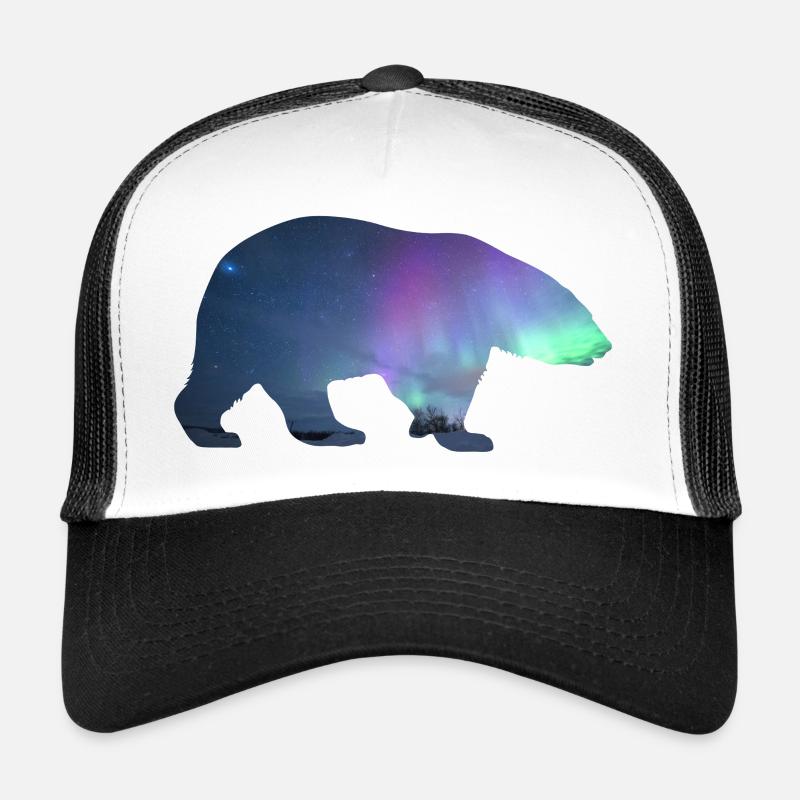 Eisbär Nordlichter Design - Trucker Cap - Weiß/Schwarz