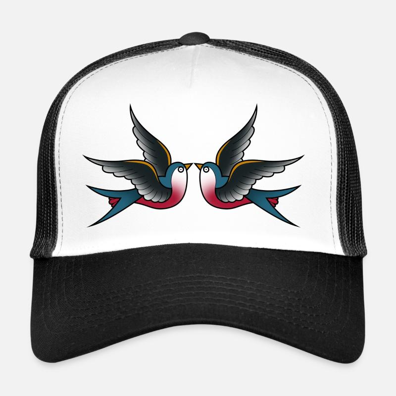 Traditionelles Tattoo 2 Schwalben - Trucker Cap - Weiß/Schwarz
