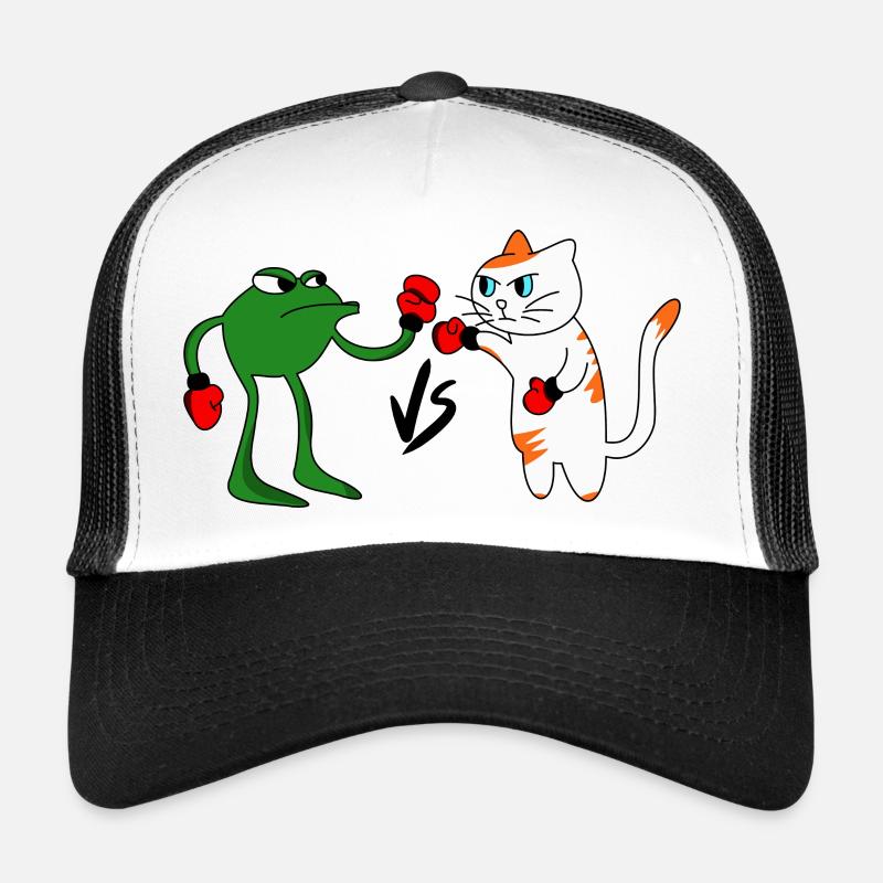 Combat grenouille vs chat - Casquette trucker  - blanc/noir