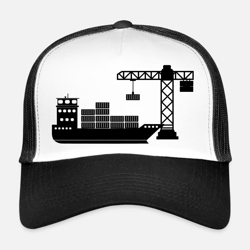 Seecontainerboot mit Kranentladung - Trucker Cap - Weiß/Schwarz