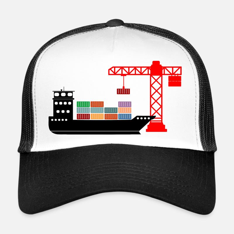 Seecontainerboot mit Kran Entladung 2 - Trucker Cap - Weiß/Schwarz