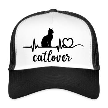 Catlover heartbeat - Trucker Cap - Weiß/Schwarz - Vorne