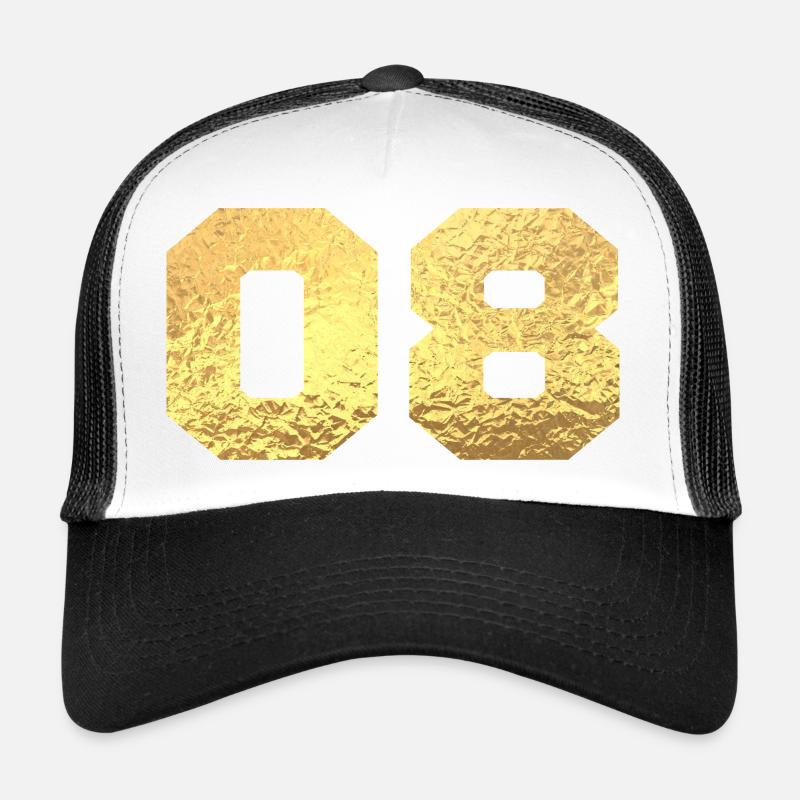 Numéro 8 paillettes doré - 8e anniversaire - Casquette trucker  - blanc/noir