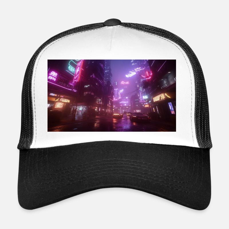 Cyberpunk Stadt4 - Trucker Cap - Weiß/Schwarz