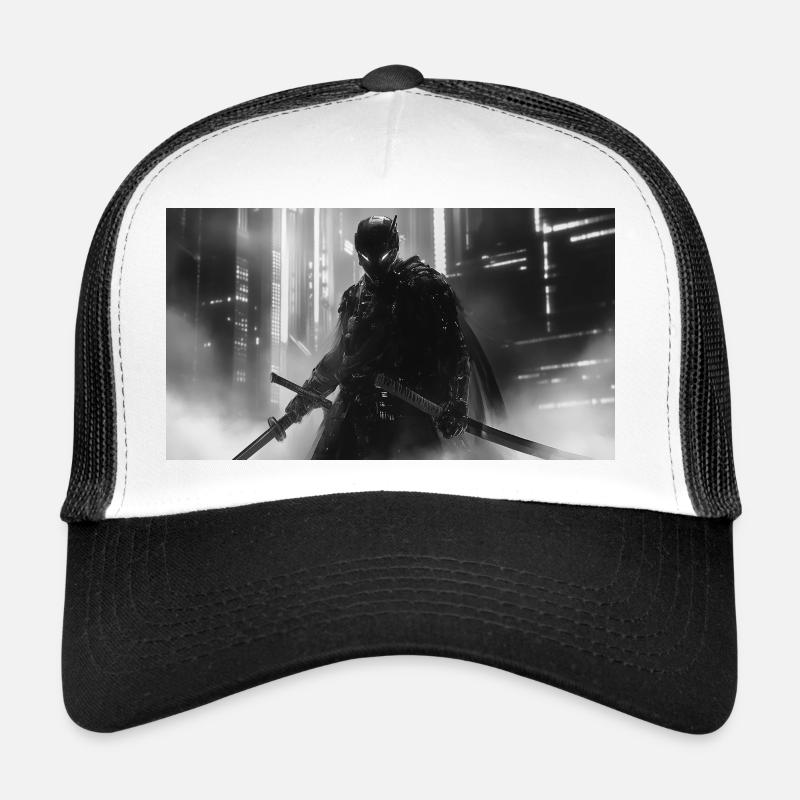 Urbaner Samurai im schwarzen Schatten Trucker Cap