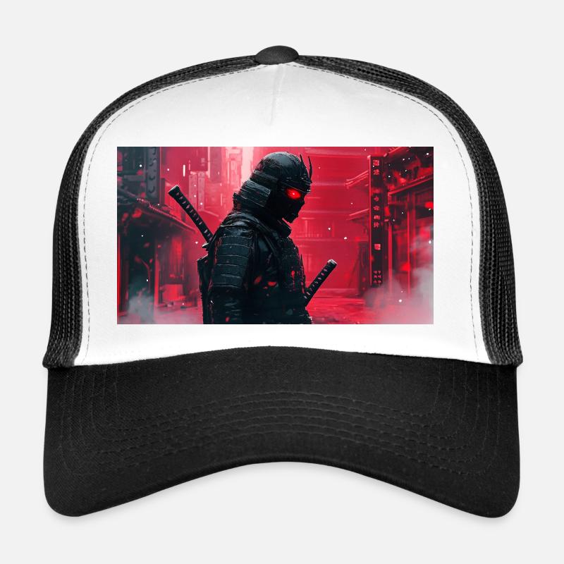 Schwarzer futuristischer Samurai - Trucker Cap - Weiß/Schwarz