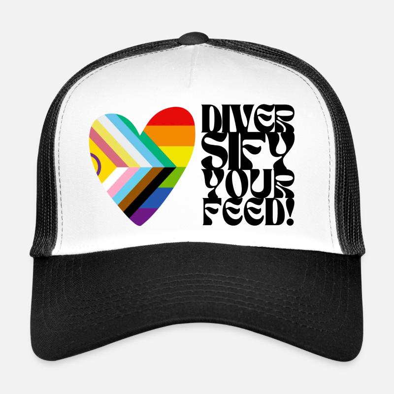 🌈♿ Diversify Your Feed –Progress Pride&Disability - Trucker Cap - Weiß/Schwarz