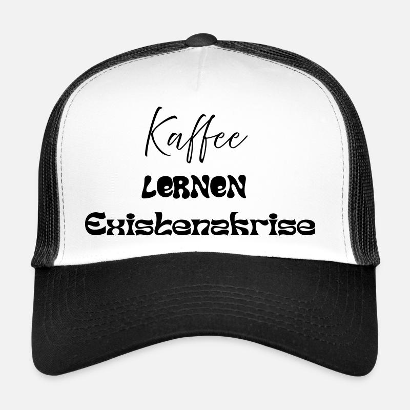 Coffee -> Learning -> Existential Crisis - Trucker Cap - white/black