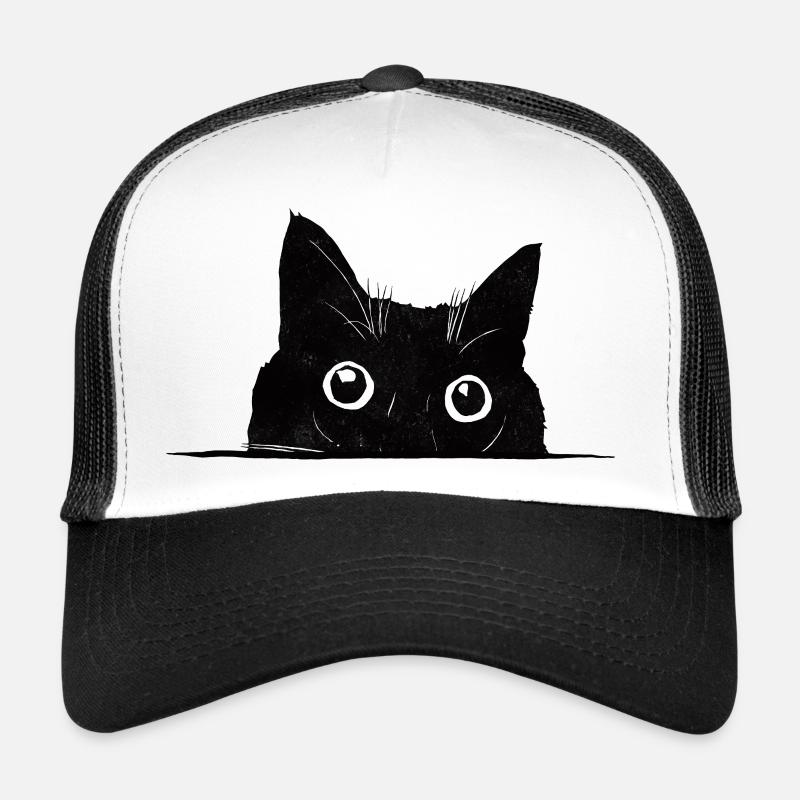 Peeping Cat Black Trucker Cap