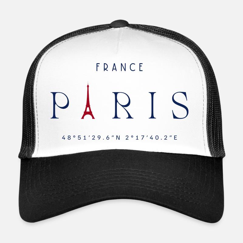 Pariser Blauer Eiffelturm Rot - Trucker Cap - Weiß/Schwarz
