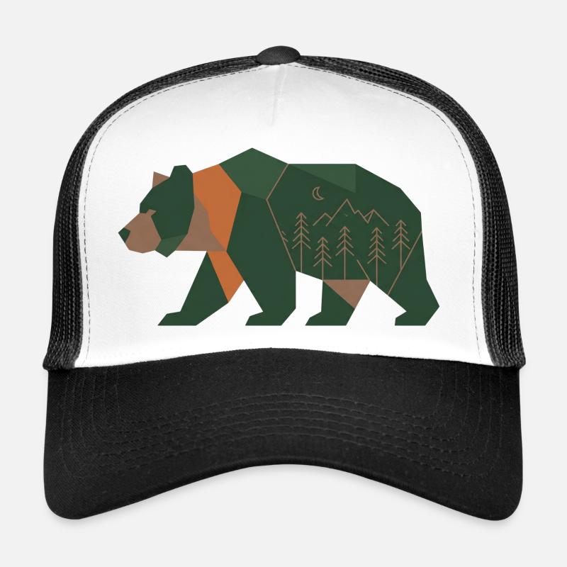 Geometric Forest Bear Moonlight - Trucker Cap - white/black