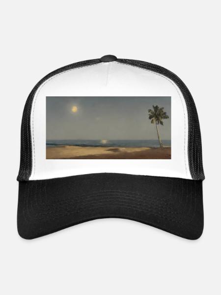 Palm trees and grass at night with moon - Art Design - Trucker Cap - white/black - Front