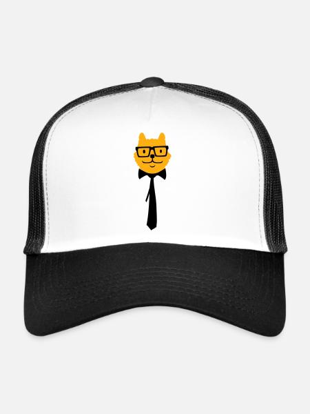 Smart Nerd Cat Horn-Rimmed Glasses Geek Tie Glasses - Trucker Cap - white/black - Front