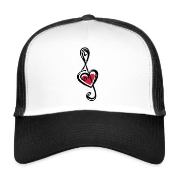 Herz Notenschlüssel, Klassik, Note Musik, Violine - Trucker Cap - Weiß/Schwarz - Vorne