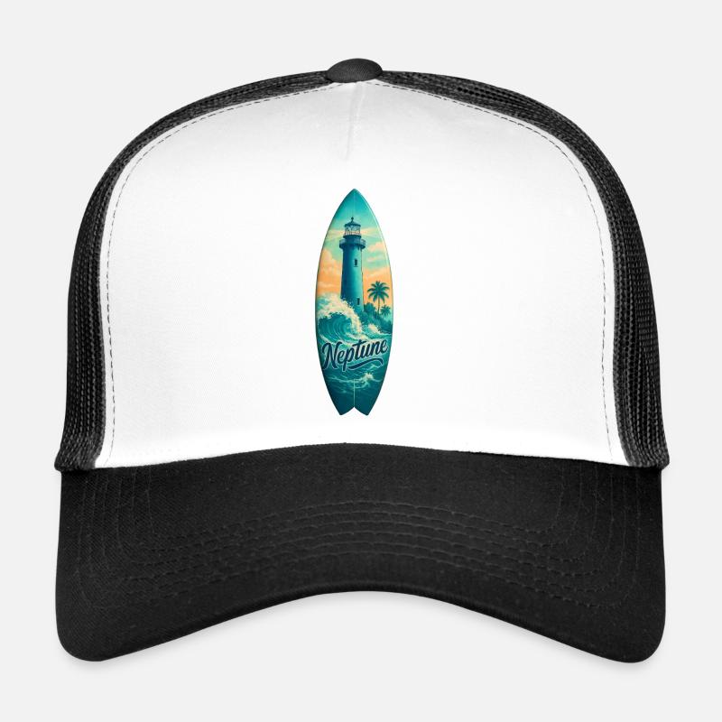 Neptune Lighthouse Surfbrett - Trucker Cap - Weiß/Schwarz