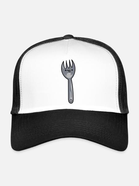 Dessin animé drôle spork avec visage - Casquette trucker  - blanc/noir - Devant