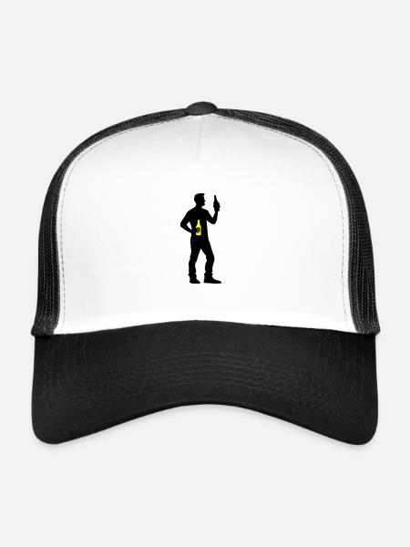 Silhouette buvant de la bière - Casquette trucker  - blanc/noir - Devant