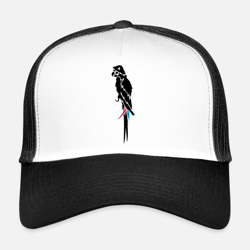 un perroquet avec cache-oeil, chapeau de pirate et - Casquette trucker  - blanc/noir