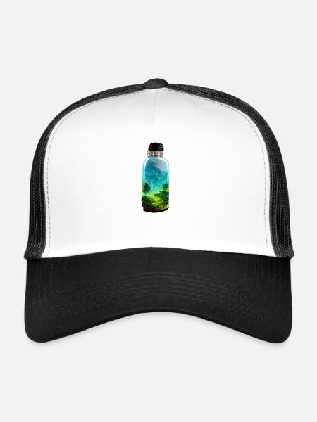Bouteille avec une forêt - Casquette trucker  - blanc/noir - Devant