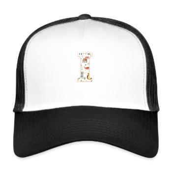 Letter I, Monogram, Animal Pattern - Trucker Cap - white/black - Front