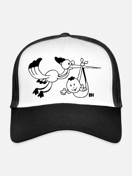 Stork with a Baby, One Color Design - Trucker Cap - white/black - Front