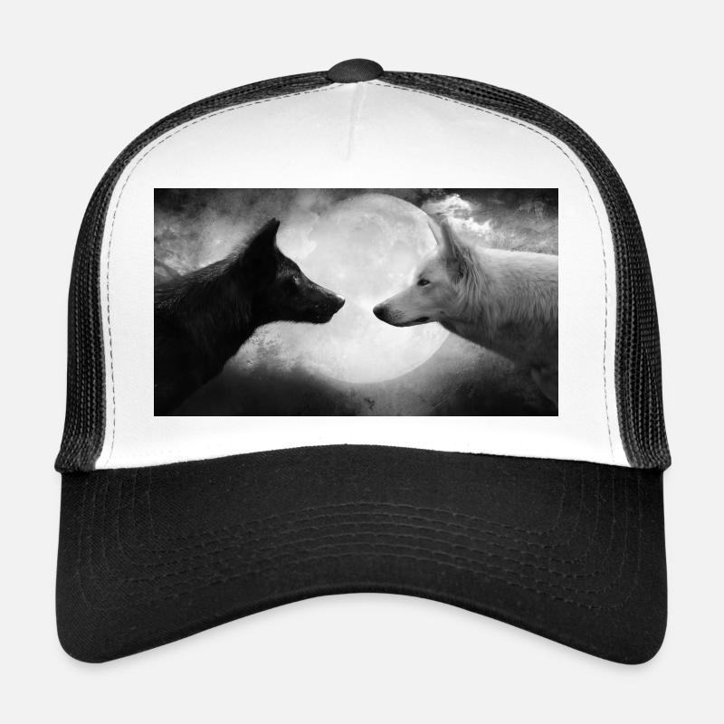 Loup noir et blanc au clair de lune Casquette trucker 