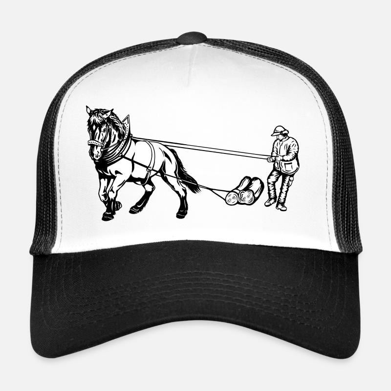 Holzrücker mit Pferd - Trucker Cap - Weiß/Schwarz
