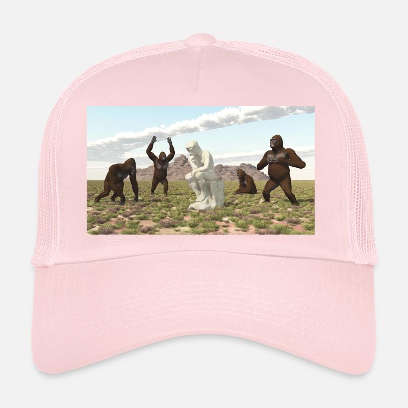 Gorillas with Thinker Sculpture Trucker Cap
