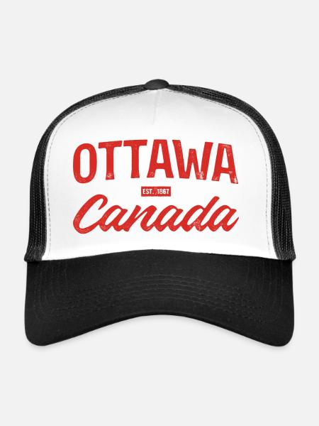 Ottawa Canada Retro Script Rouge - Casquette trucker  - blanc/noir - Devant
