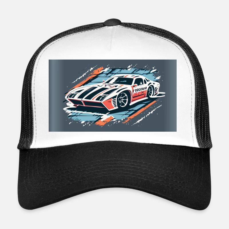Voiture de course Blanc-Rouge Casquette trucker 