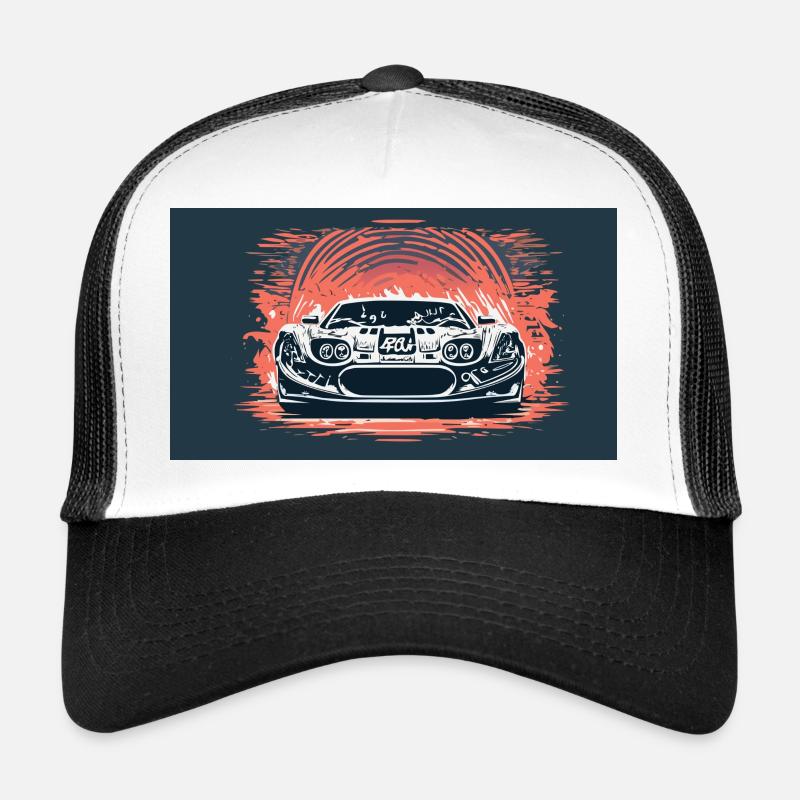 Voiture de course blanche au coucher du soleil - Casquette trucker  - blanc/noir