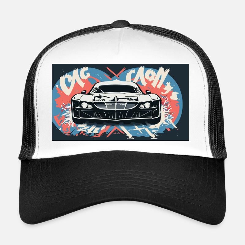 Phares d’une voiture de course - Casquette trucker  - blanc/noir