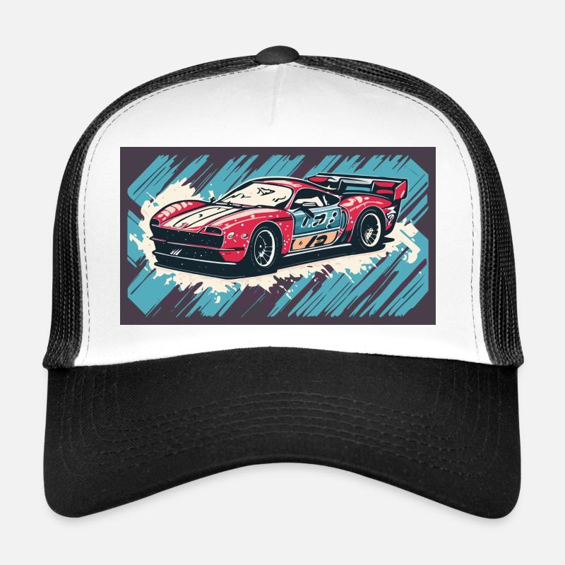 Voiture de course Rouge-Bleu - Casquette trucker - blanc/noir