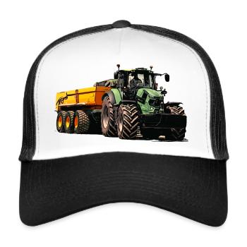 Traktor mit Anhänger Kipper - Trucker Cap - Weiß/Schwarz - Vorne
