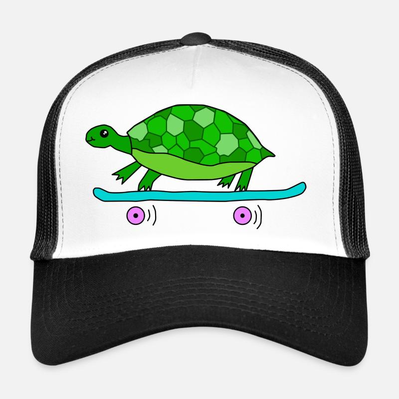Turtle rides skateboard - Trucker Cap - white/black