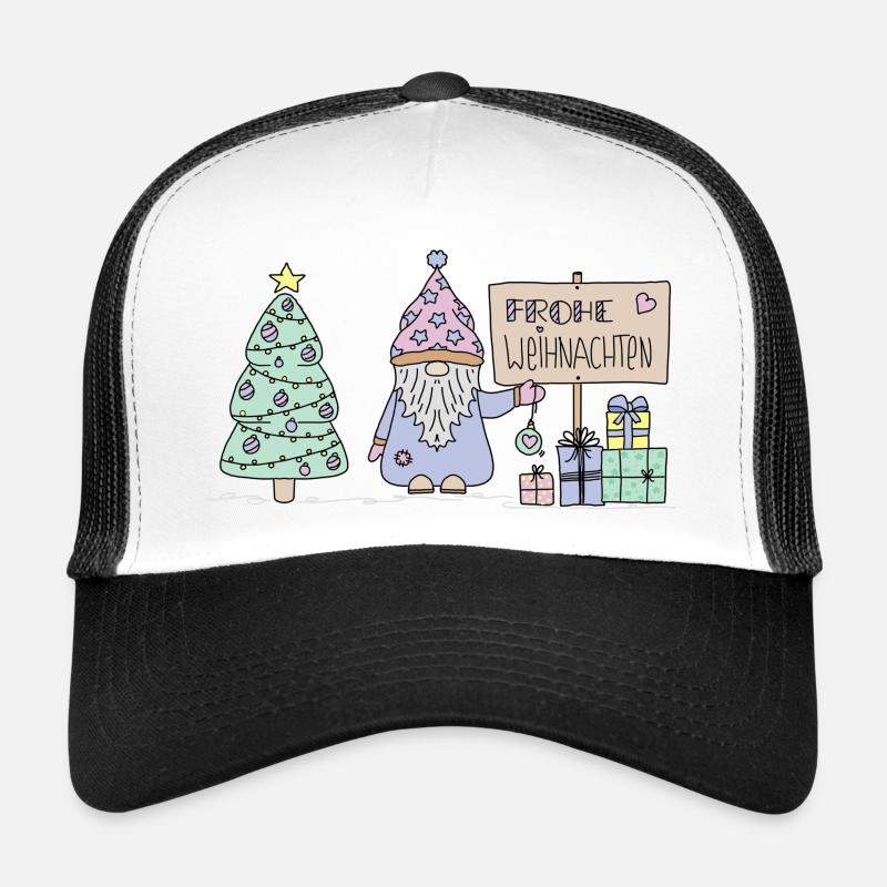 Weihnachts-Wichtel mit Geschenken und Tannenbaum - Trucker Cap - Weiß/Schwarz