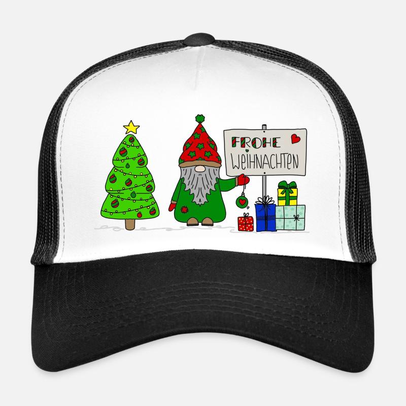 NICE Wichtel mit Tannenbaum und Geschenken - Trucker Cap - Weiß/Schwarz