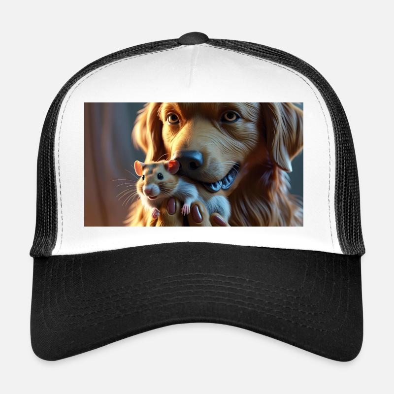 Entspannter Hund mit Hamster Freundschaft  - Trucker Cap - Weiß/Schwarz