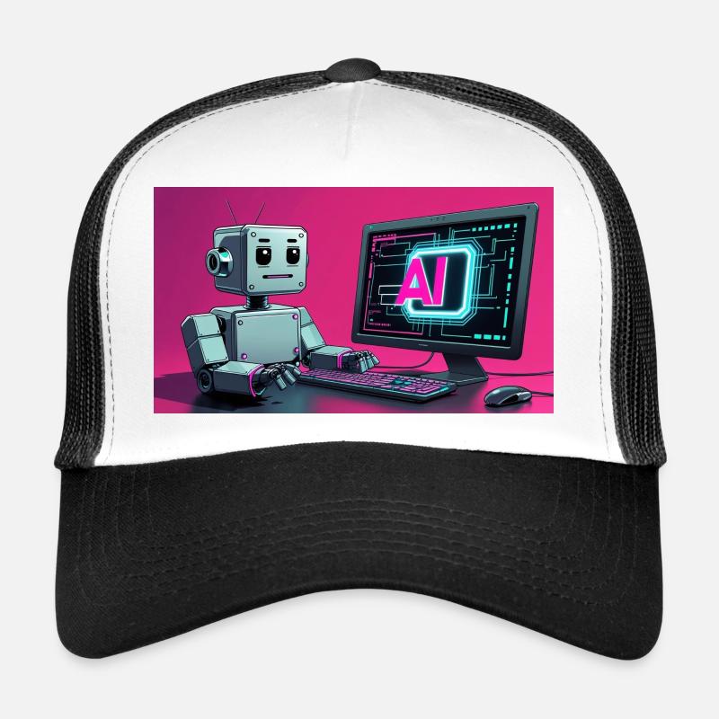 Futuristic AI Robot and Tech Screen - Trucker Cap - white/black