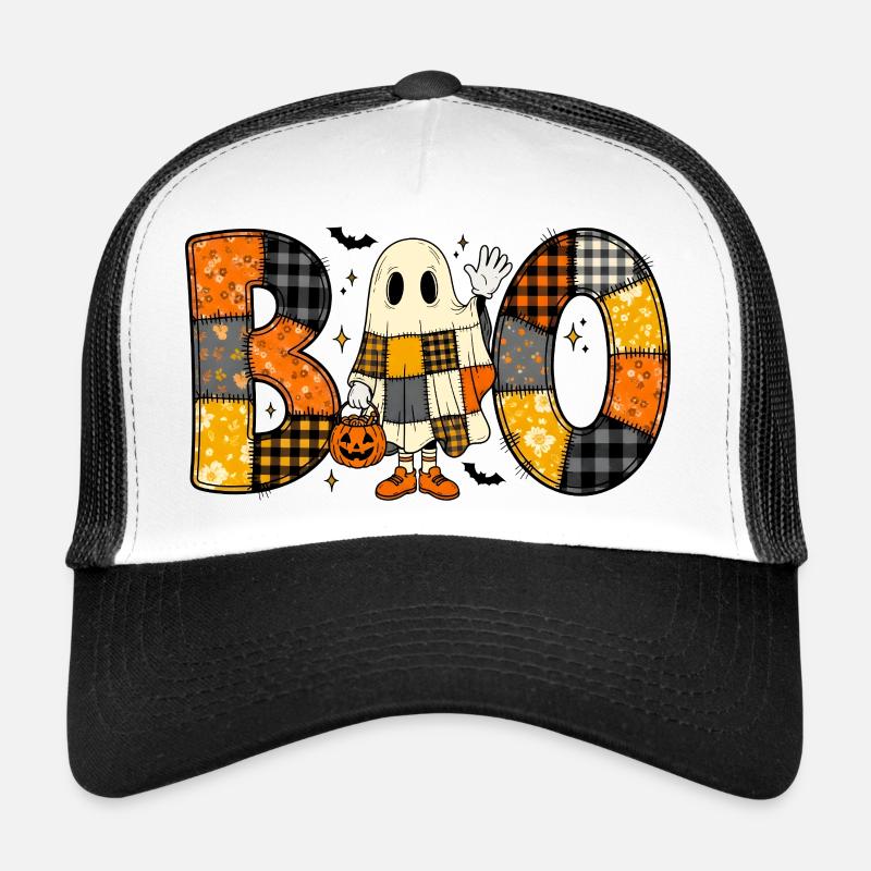 Ghost Halloween Patchwork Boo Trucker Cap
