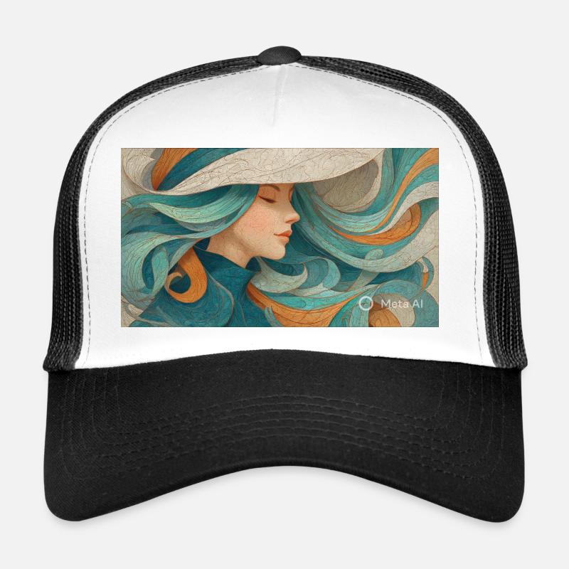 Fließendes Farbporträt Turquoise - Trucker Cap - Weiß/Schwarz