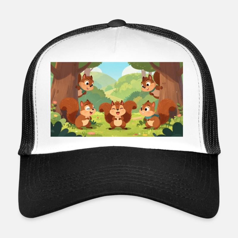 Amis écureuils jouant à cache-cache dans la forêt - Casquette trucker  - blanc/noir