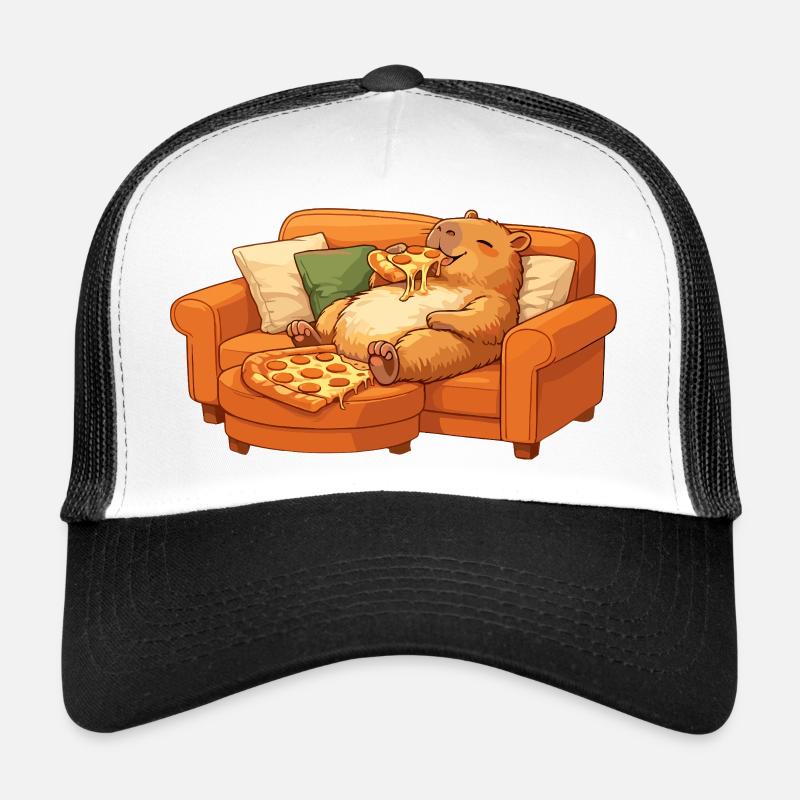 Capybara Sofa Pizza Relaxed Relax Motif - Trucker Cap - white/black