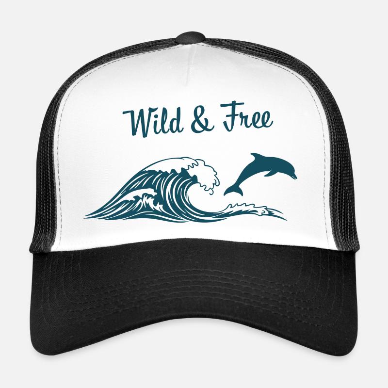 Wild & Free Ocean Wave Dolphin Surf Beach Vibes Trucker Cap