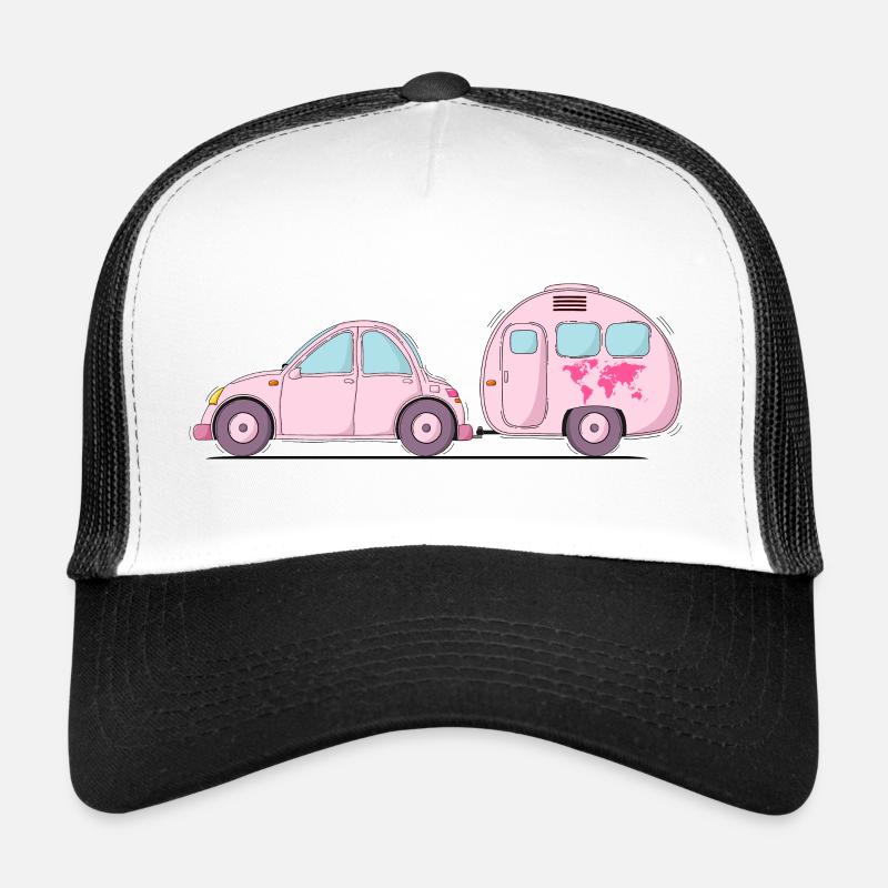 Auto mit Wohnwagen Rosa Trucker Cap