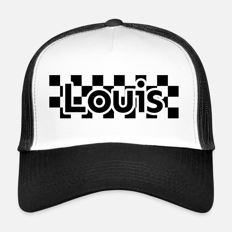 Checkerboard Text First Name Man Last Name Louis Trucker Cap